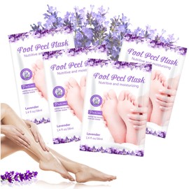 4 Pairs Foot Mask - Lavender Foot Peel Mask - Foot Peel Mask For Hard Skin - Lavender Foot Mask Exfoliator - Moisturising Socks - Nourishing Foot Mask Socks Gift Set - Soft Foot & Remove Dead Skin