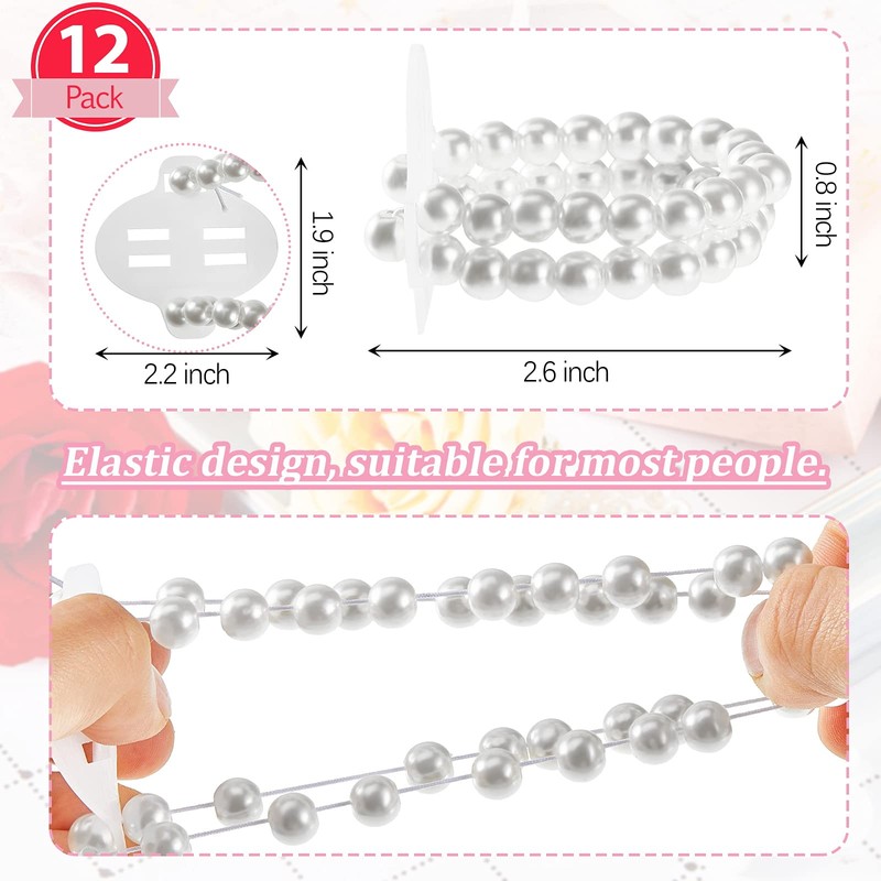 Hicarer 12 Pcs Pearl Wrist Corsage Bracelet Elastic Wristlet Band