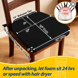 AAAAAcessories D-Shaped Chair Cushions, 17" x 16", Set of 4, 2" Thick Dining Chair Pads with Ties and Removable, Machine-Washable Cover, Pinstripe Taupe