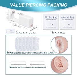 DJCIW 2 Pcs Ear Piercing Kit, Disposable Ear Piercing Gun with Cubic Zirconia Stud, at Home Self Ear Piercer Kit -3MM Earrings Stud