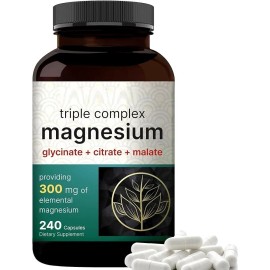 NAtureBell Triple Magnesium Glycinate Magnesium Citrate/Malate 240 Non-GMO/Gluten Free/USA