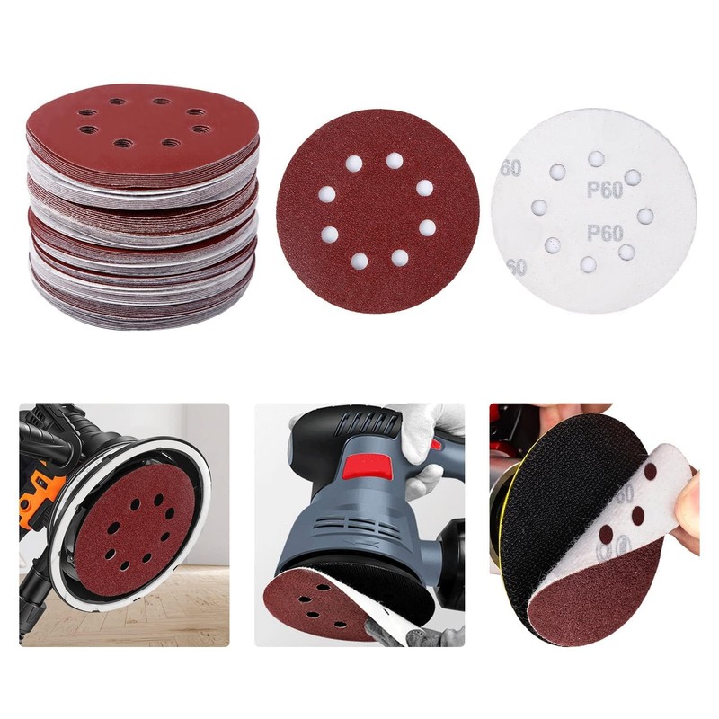 Pack of 100 125 mm Velcro Sandpaper Sanding Discs for