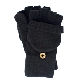 FosterNatur, Women's/Men's Wool Gloves with Flap, 100% Merino, black
