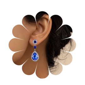 Yheakne Vintage Sapphire Crystal Earrings Water Drop Sapphire Earrings Silver Drop Blue Rhinestone Earrings Blue CZ Bridal Earrings Jewellery for Women and Girls