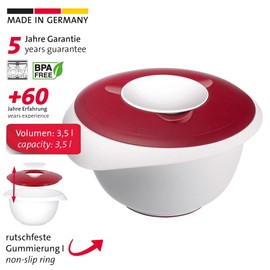 Westmark 315522E3 Mixing / Baking Bowls with Two-Part Lid, 3.5 L, with Pouring Spout, Plastic, White/Red