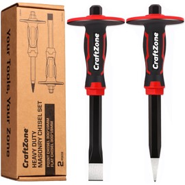 Masonry Chisel Set - 2-Piece Heavy Duty Pointed & Flat Rock Chisels 300x19mm | 40CR Steel Heat-Treated for Brick Concrete Stone - Demolition & Construction Tools