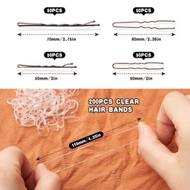 400 PCS Bobby Pins Hair Pins Kit - 100 Brown, 100 U Shape, 200 Hair Bands for Women Girls, Non-Slip Metal Pins, Strong Hold Hair Accessories for Daily Styling and Updos