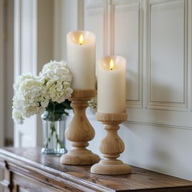 5plots 6" x 3" Flickering Flameless Candles - Battery Operated Wax LED Candles - Amber Yellow Light with Remote and Timers Set of 2, Ivory, for Home Decor, Candle Sconces