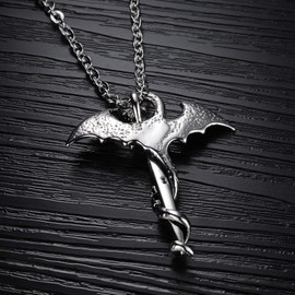 dsanbo Stainless Steel Silver Dragon Sword Pendant Necklace Pendant Retro Jewellery Boy Men's Necklace