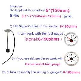 Sensor de Nivel de Agua de de 9 Pulgadas, Sensor de Nivel de Tanque de Marino Impermeable IP67 para Camión de Barco RV Estándar de la UE de 0 a 190 Ohmios