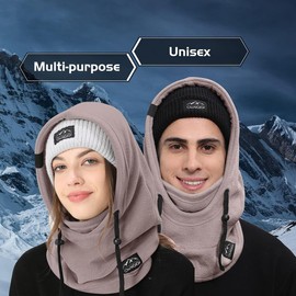OWNGIGI Balaclava Ski Mask for Men and Women Winter Fleece Face Mask Windproof Cold Weather Head Cover Hooded Neck Warmer Brown
