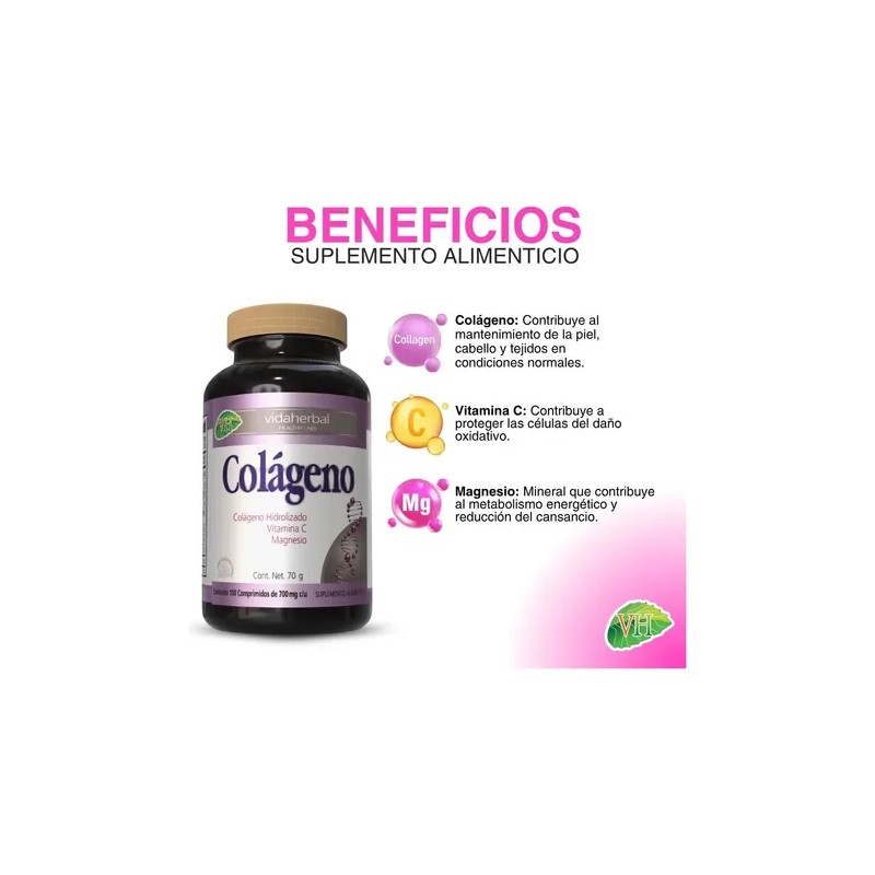 Colageno Vida Herbal, Tabletas, Colageno Hidrolizado