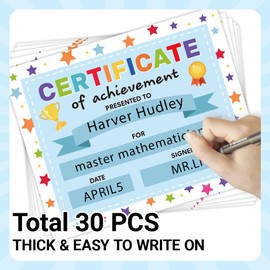 Doodlream 30 Colorful Star Certificate of Achievement Completion Award Recognition Paper, 25 x 20cm Blank Preschool Kindergarten Graduation Diploma Certificates Student Sports Activities Award