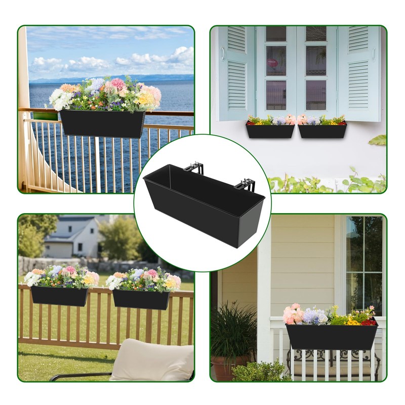 Holensun Railing Planter for Outdoor Plants 16 Inch Metal Rectangular