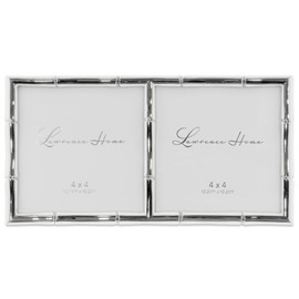 4x4 Double Silver Metal Picture Frame with Bamboo Design