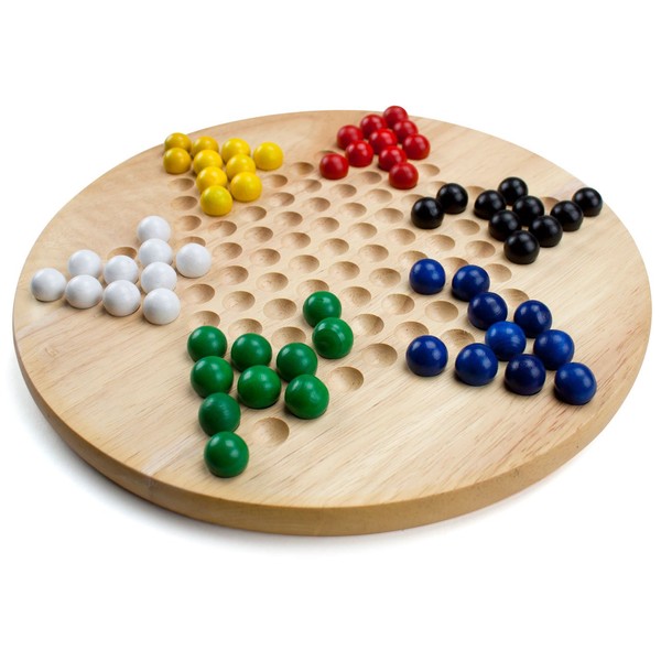 Brybelly Wooden Chinese Checkers | Made with All Natural Wooden Materials | Includes 60 Wooden Marbles in 6 Colors | All Ages Classic Strategy Game for Up to Six Players