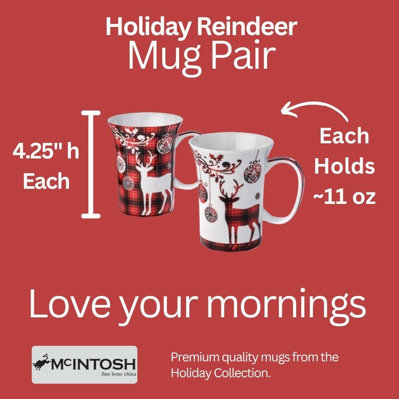 Holiday Reindeer Set of 2 Mugs