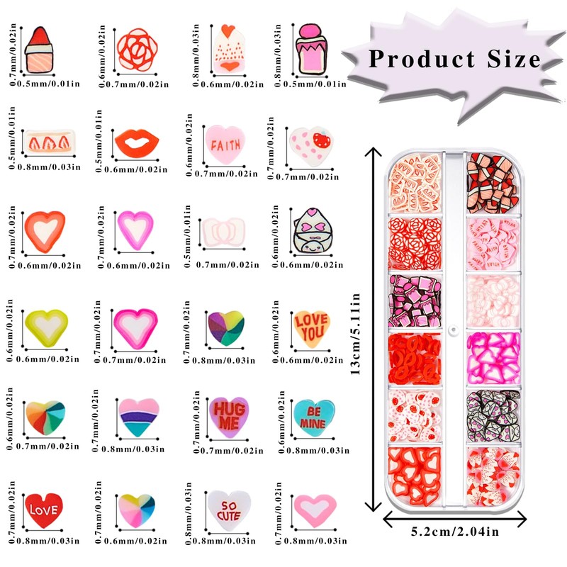 24 Grids Heart Nail Charm for Valentine's Day Nail Art,Soft