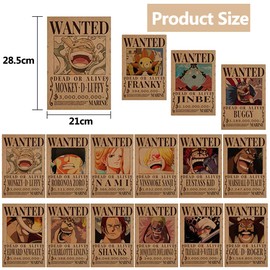 OnePiece Posters, 22 PCS OnePiece Luffy Wanted Order Cartoon Anime HD Painting Poster Set Art Paper Characters Paper Poster Decoration for Classroom Home Living Room Office Walls Decorations