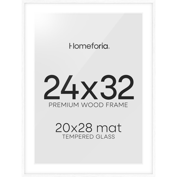 Homeforia 24x32 Picture Frame, White Wood, High End Oak, Matted