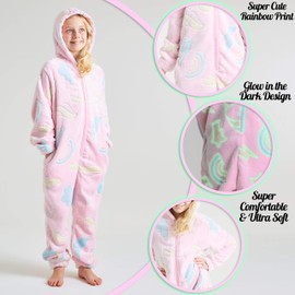 CityComfort Glow in The Dark Onesie Kids Onesies for Girls Rainbow Unicorn Pyjamas 3-14 Years Old (Pink, 13-14 Years)