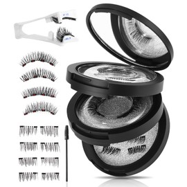 Hixava Magnetic 3D False Eyelashes Kit with Thick Eyelashes Pliers Starter Set 4 Pairs Glueless Eyelashes Ideal for Date, Prom, Everyday Look, Party
