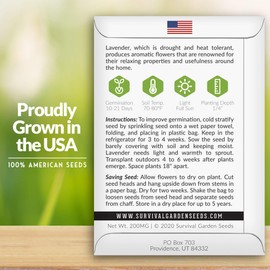 Survival Garden Seeds - Lavender Seed for Planting - Packet with Instructions to Plant and Grow Purple Lavandula Herbs in Your Home Vegetable Garden - Non-GMO Heirloom Variety - 1 Pack