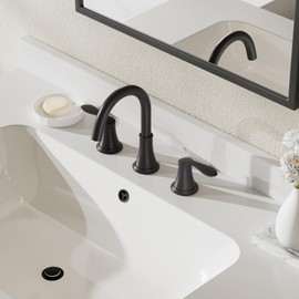 Phiestina Matte Black Bathroom Faucet,8 Inch 3 Hole Bathroom Faucet Pull Down,Pull-Out with Sprayer, Metal Pop-Up Drain, 2 Handles for Three-Hole Faucet Widespread,WFTY36CL-MB
