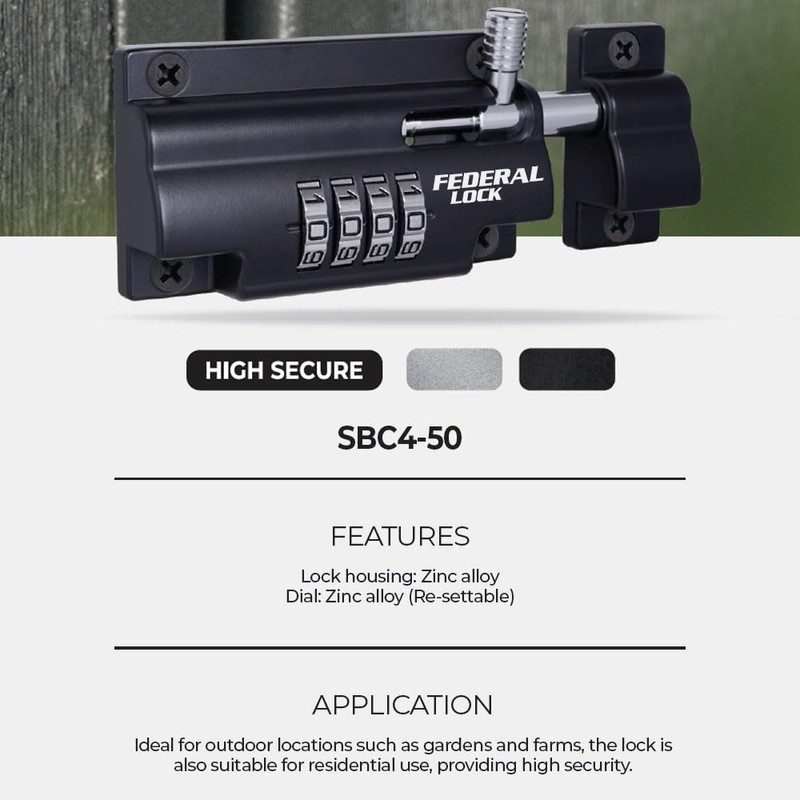 Federal Lock Combination Locking Bolt, Heavy Duty Sliding Lock With