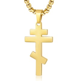 Orthodox stainless steel cross necklace for men and women, simple and retro glossy titanium steel cross pendant (Gold-1.2in)