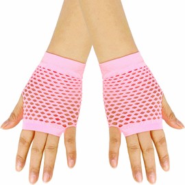 YeeHeen Short Fishnet Gloves for Women Punk Fingerless Mesh Glove Pink