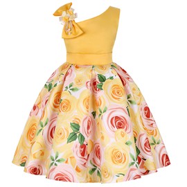 CMMCHAAH Little Girls Flower Dresses Toddler Pageant Party Easter Floral Printed Dress Frocks (1863 Yellow,120)