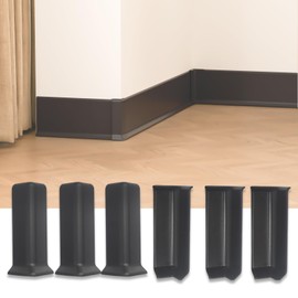GAMZAU Baseboard Corner Blocks 4inch Height, Self Adhesive 3 Inside + 3 Outside Corners-Connector Between The Cove Base Wall Base Rubber Moulding Trim, Perfect Match for Our S100 Baseboard(Black)