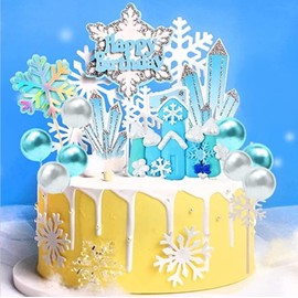 GallaRato 20 piezas de decoración de pastel de copo de nieve, suministros de fiesta de invierno, decoración de pastel de bola azul