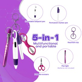 Sgphrzlt 5PCS Nurse Pen Set, Badge Reel Accessories Include Permanent Markers Retractable Ballpoint Pen Foldable Scissors Keychain Flashlight Clip for Work Healthcare Appreciation Gift (Black)