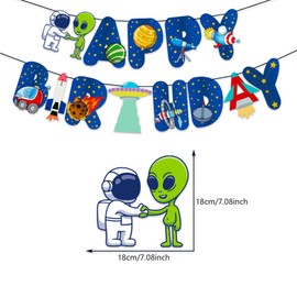 Space Birthday Banner for Boys Girls Kids, Outer Space Astronauts Rockets UFO Satellites Happy Birthday Bunting Garland Banner for Space Theme Birthday Party Hanging Wall Decorations