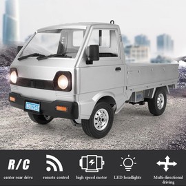 Dodoore WPL D12 RC Kei Truck, 1:10 Scale Remote Control Drift Car, 2.4GHz All Terrain Off Road Pickup Truck Crawler with Brushed Motor, LED Headlights, 2 Batteries RTR for Adults (Silver)