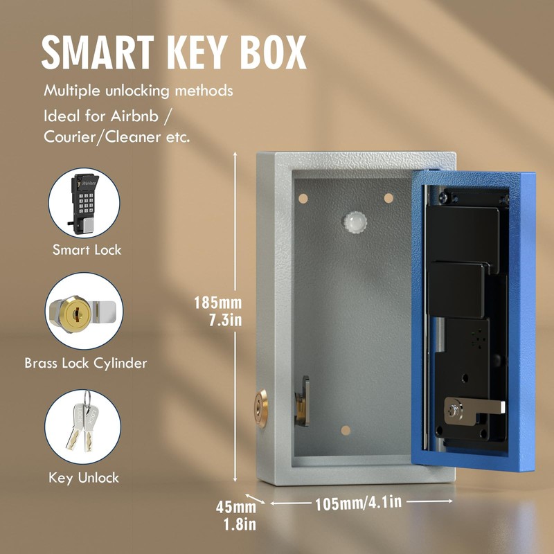 WeHere Key Lock Box Wall Mount, OTP/Fixed Password, APP Bluetooth/Wi-Fi,