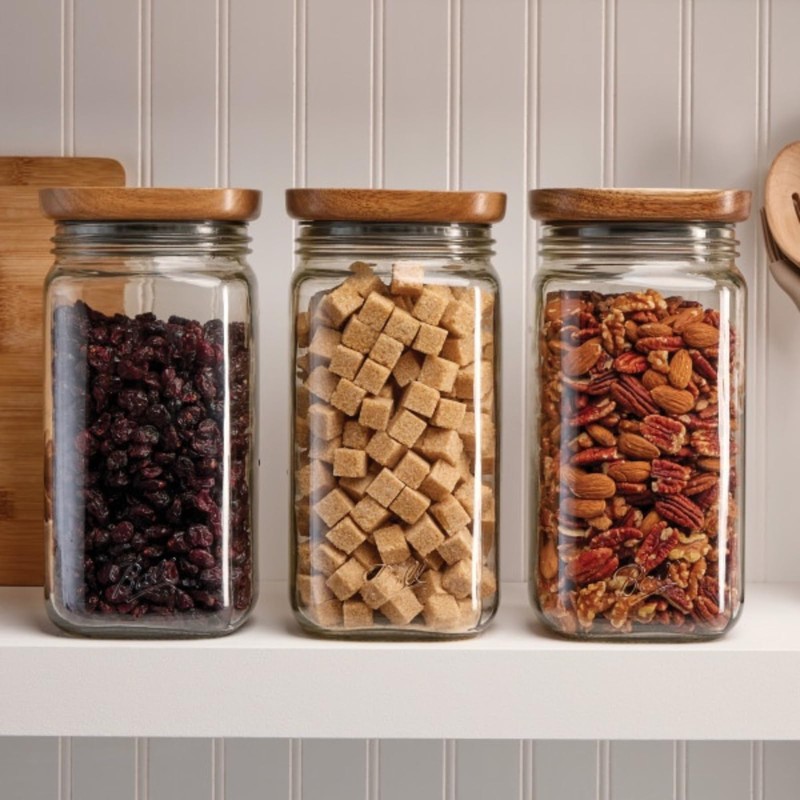 Ball Stack & Store Glass Mason Jars with Wooden Lid,