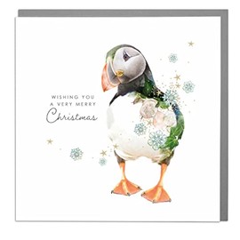 Wishing You A Very Merry Christmas - Puffin - Christmas Card with Grey Envelope by Lola Design