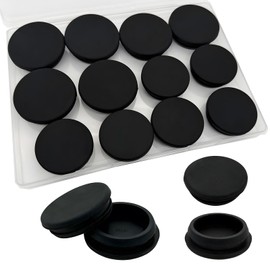 12Pcs 38.6mm(1-1/2") & 32mm(1-1/4") Silicone Rubber Plugs, Snap-in Locking Hole Plugs for Round Holes, Flush Type Tube End Caps Waterproof Sealing Stoppers for Pipes Fences and Furniture (Black)
