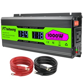 1000W Power Inverter, 12V to 110/120V AC Converter with LCD Display, AC Socket and 2 USB Ports for Car Truck RV Home Camping