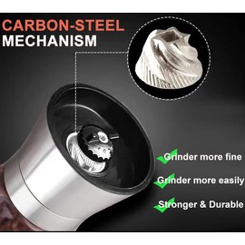 Ebaco Professional Pepper Grinder - with Germany Hardened Carbon Steel Mechanism Rotor, Refillable Pepper Mill 6OZ Glass Adjust Coarseness (1PCS-Sliver-304）