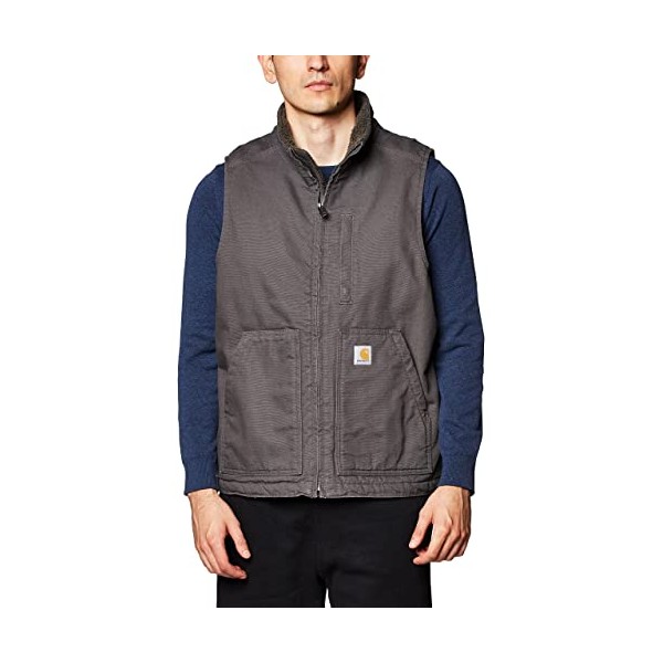 Carhartt Mens Sherpa Lined Mock-Neck Vest Work Utility Outerwear, Gravel,