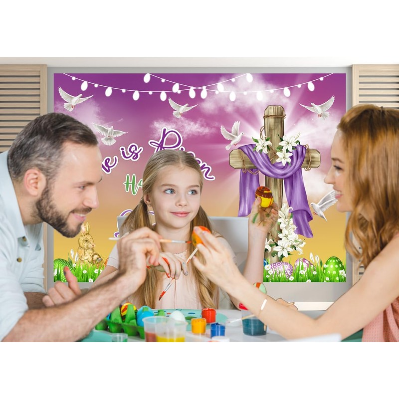 Alltten 6X4FT Easter Backdrop He is Risen Easter Banner Backdrop