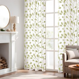 MIULEE Voile Curtains with Eyelets, Panel Curtain for Home, Living Room and Bedroom, Set of 2, Green, 245 x 140 cm