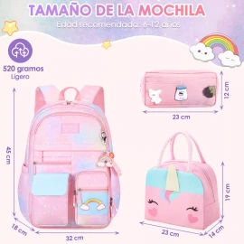 Nasa Mochilas Escolares Para Niñas De Primaria, 7 Piezas Gran Capacidad Mochila Impermeable, Mochila Con Bolsa Fiambrera Y Estuche Para Grados 1-9