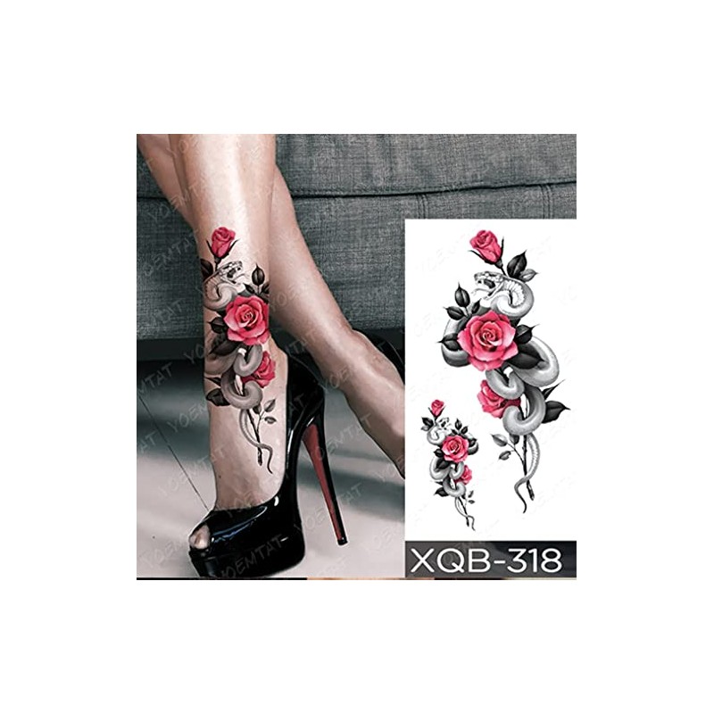 EROSPA® Temporary Tattoo Sheet / Sticker - Rose with Snake/Snake