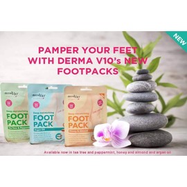 Derma V10 Foot Pack Mask (6 Pack) Deep Moisturising (Tea Tree & Peppermint, Honey & Almond, Argan Oil)