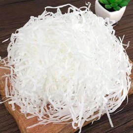 100g Raffia Füllmaterial Geschenk, Weiß Hamper Shreds, Raffia Geschreddertes Papier, Geschenk Füllmaterial für Geschenkbox Dekorations DIY Party Füllung Filling Material Gift Shred Paper white